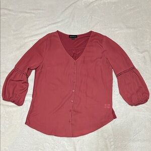 Elegant V-Neck Button-Up Blouse - Dusty Rose - Size L